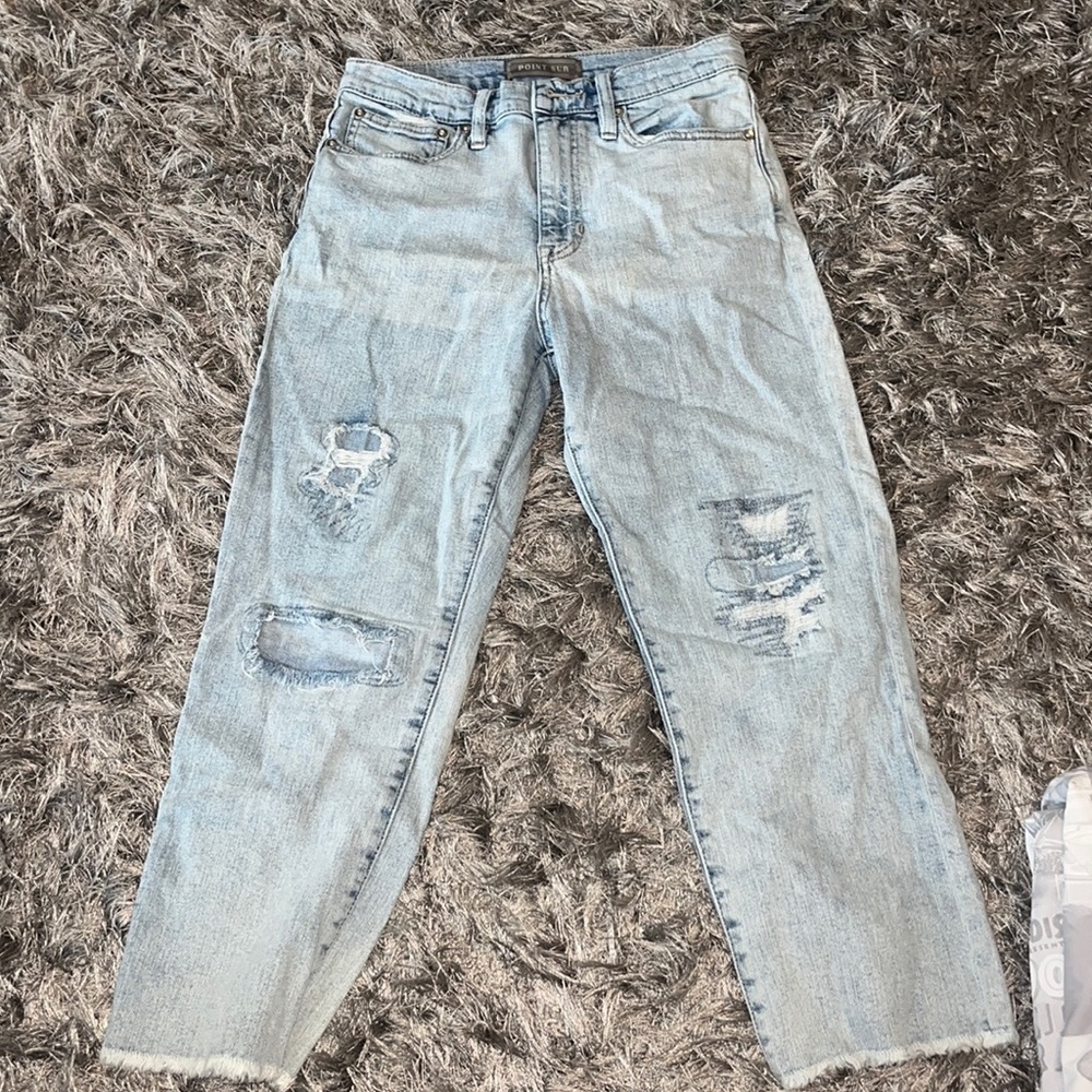 Point sue denim distressed high rise slim boy women jeans